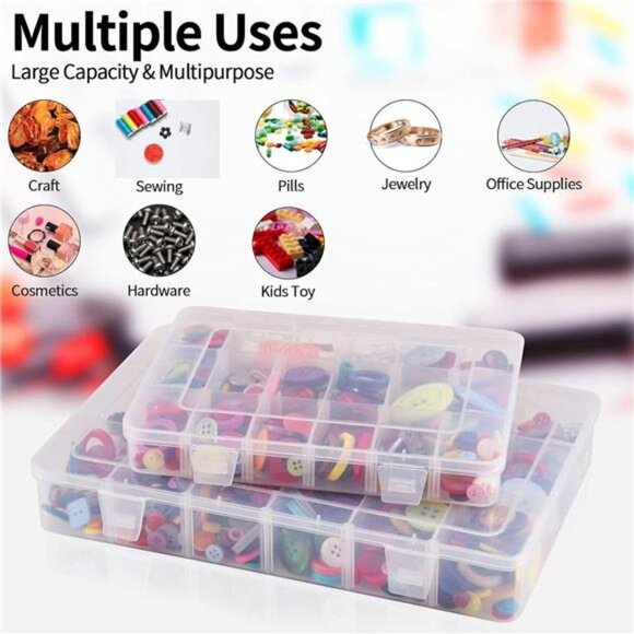 Clear Plastic Organizer Box with 18 Adjustable Grids for Jewelry Beads Crafts - Picture 2 of 8